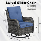 Ensemble de 3 chaises pivotantes et table d'extérieur en osier et acier Gymojoy