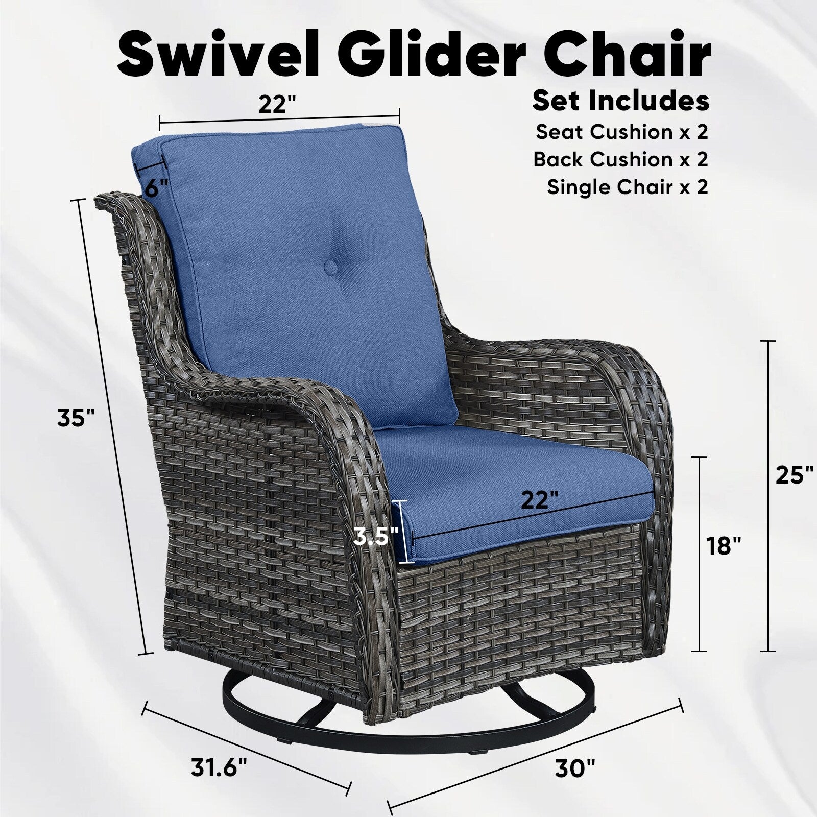 Ensemble de 3 chaises pivotantes et table d'extérieur en osier et acier Gymojoy