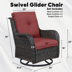Ensemble de 3 chaises pivotantes et table d'extérieur en osier et acier Gymojoy