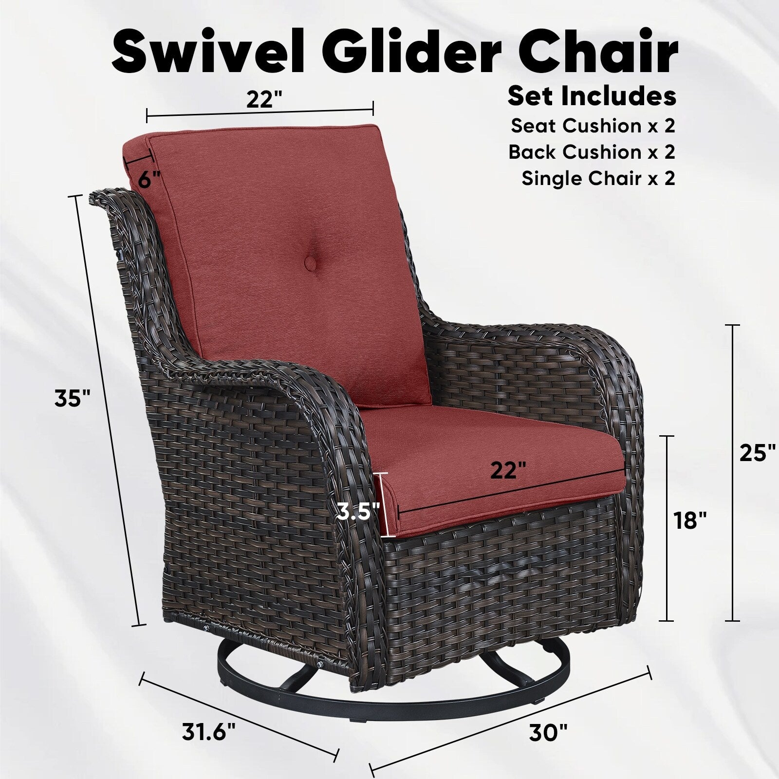 Ensemble de 3 chaises pivotantes et table d'extérieur en osier et acier Gymojoy