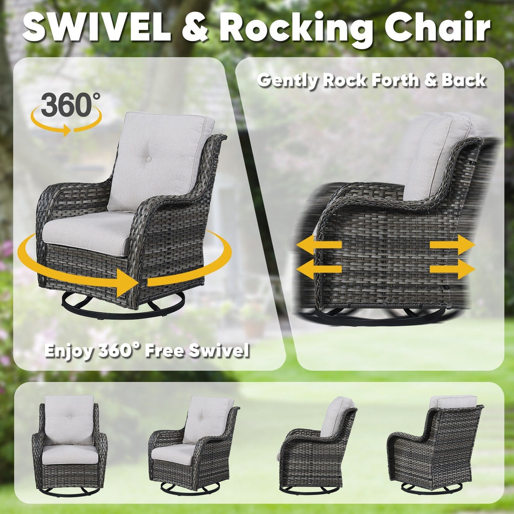 Ensemble de 3 chaises pivotantes et table d'extérieur en osier et acier Gymojoy