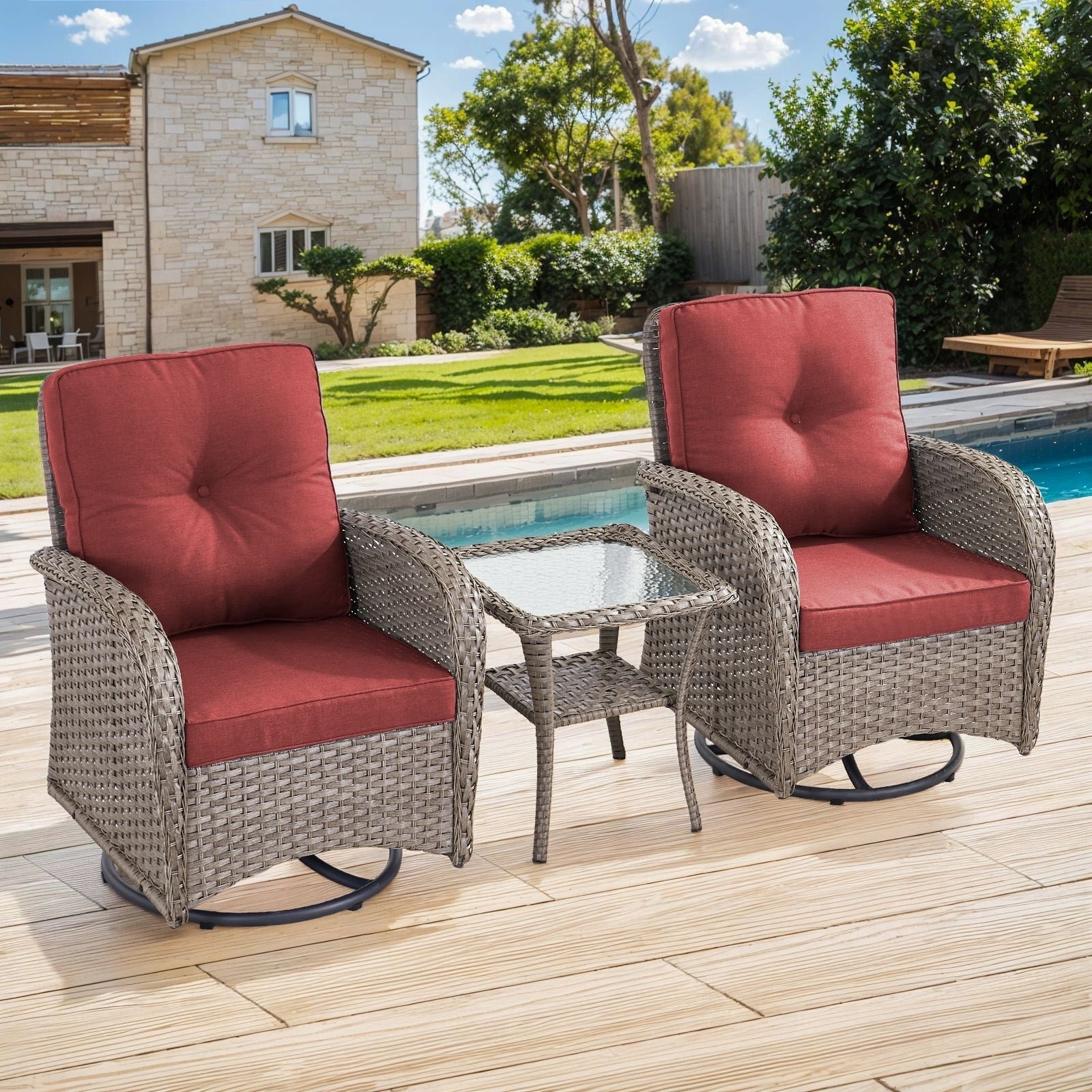 Ensemble de 3 meubles d'extérieur avec table et chaises pivotantes Gymojoy