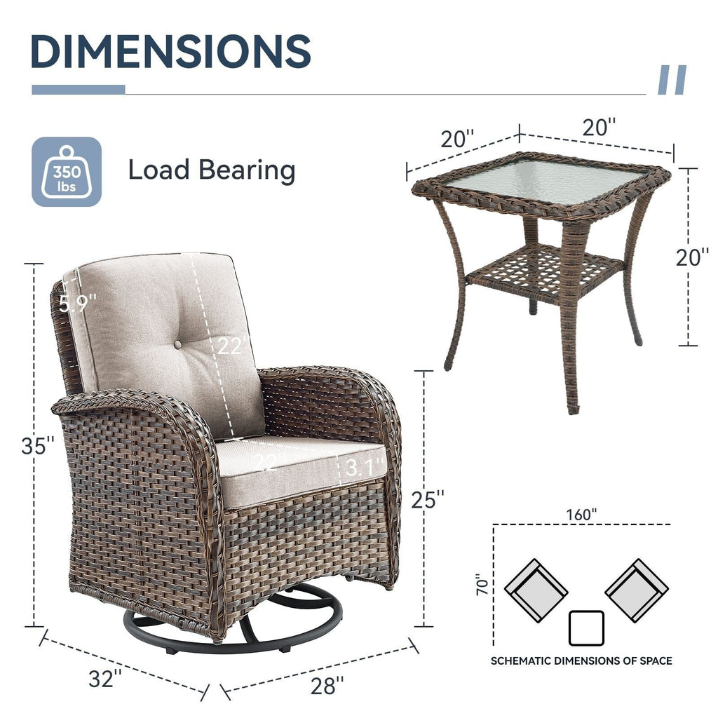 Ensemble de 3 meubles d'extérieur avec table et chaises pivotantes Gymojoy