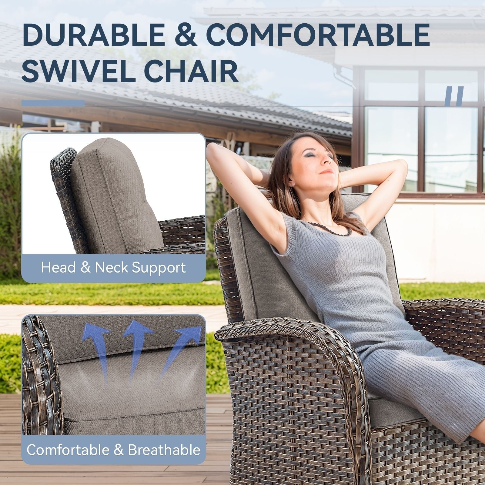 Ensemble de 3 meubles d'extérieur avec table et chaises pivotantes Gymojoy