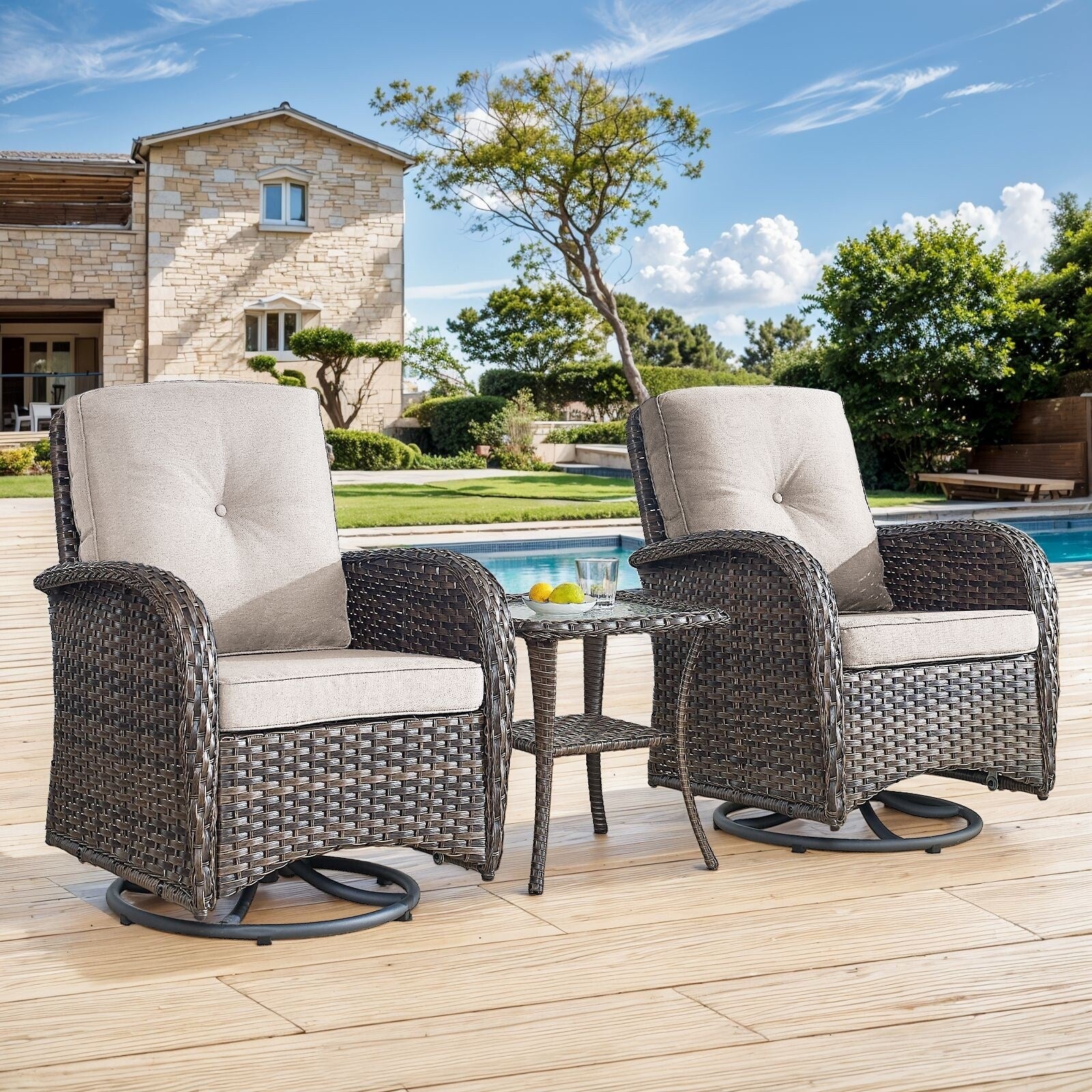 Ensemble de 3 meubles d'extérieur avec table et chaises pivotantes Gymojoy
