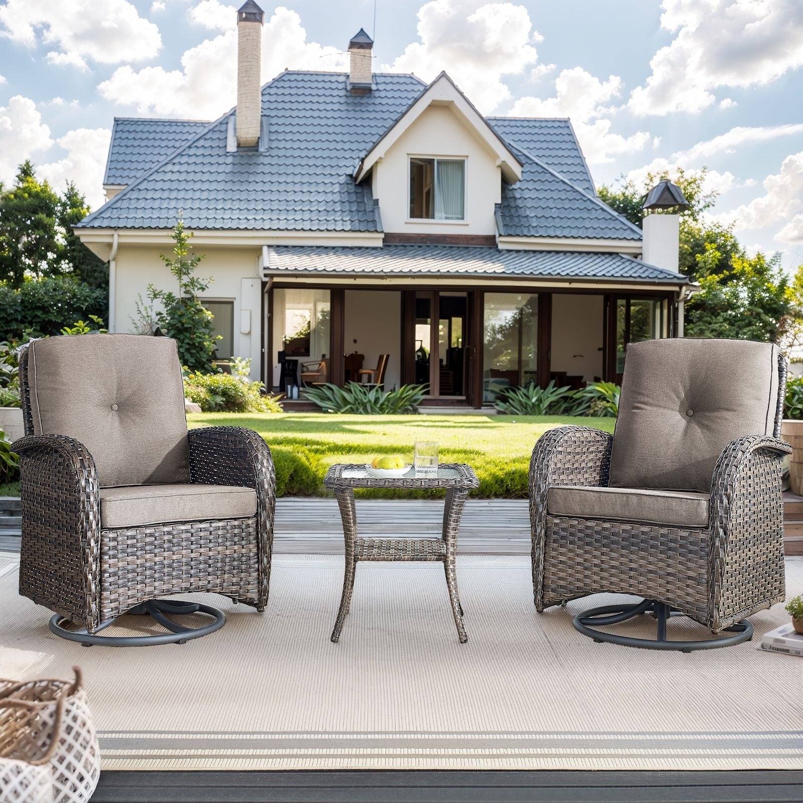 Ensemble de 3 meubles d'extérieur avec table et chaises pivotantes Gymojoy