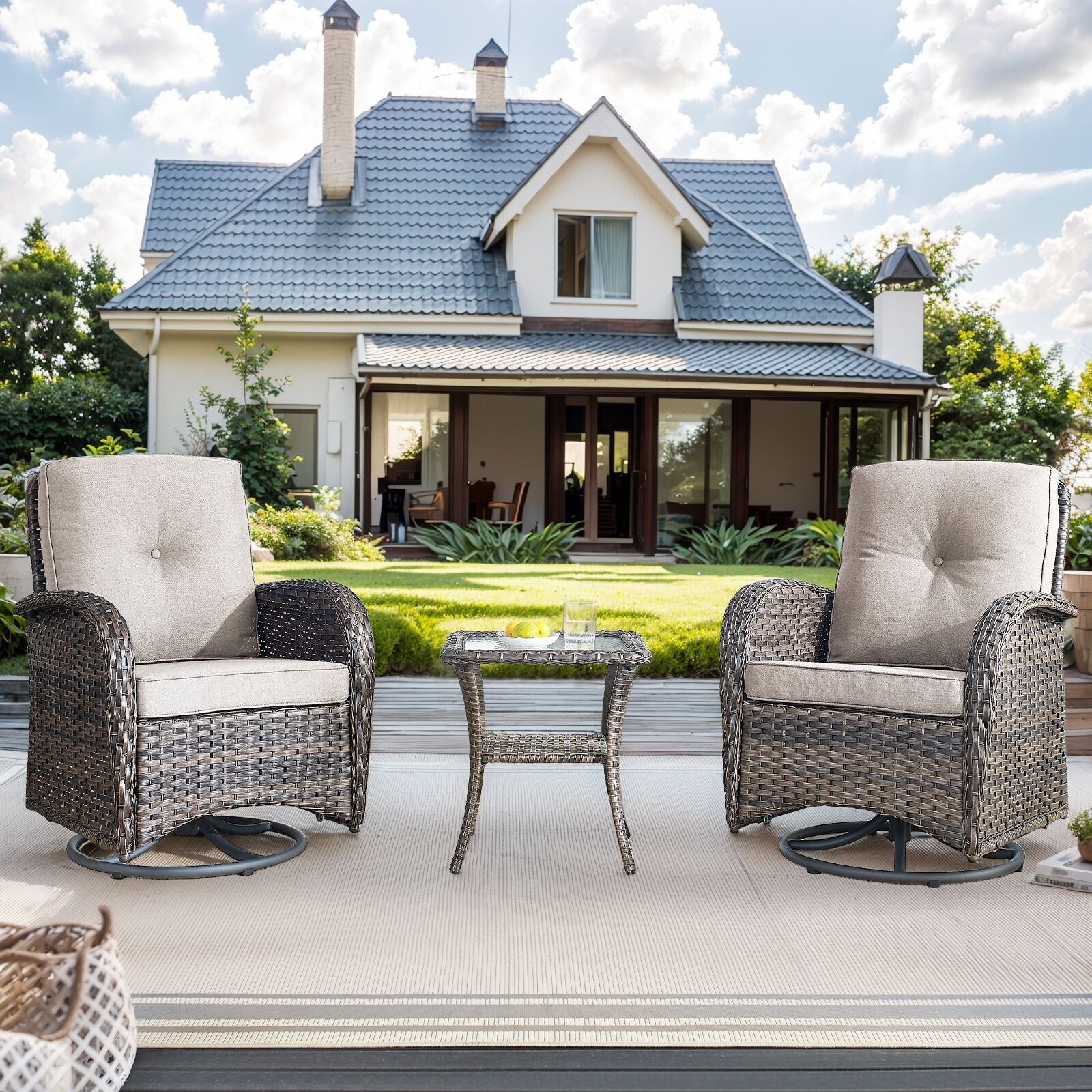 Ensemble de 3 meubles d'extérieur avec table et chaises pivotantes Gymojoy