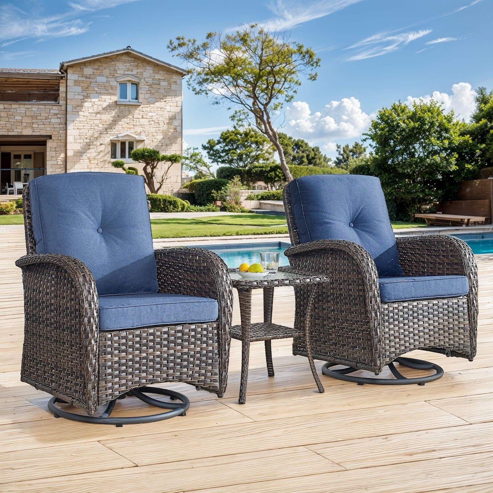Ensemble de 3 meubles d'extérieur avec table et chaises pivotantes Gymojoy