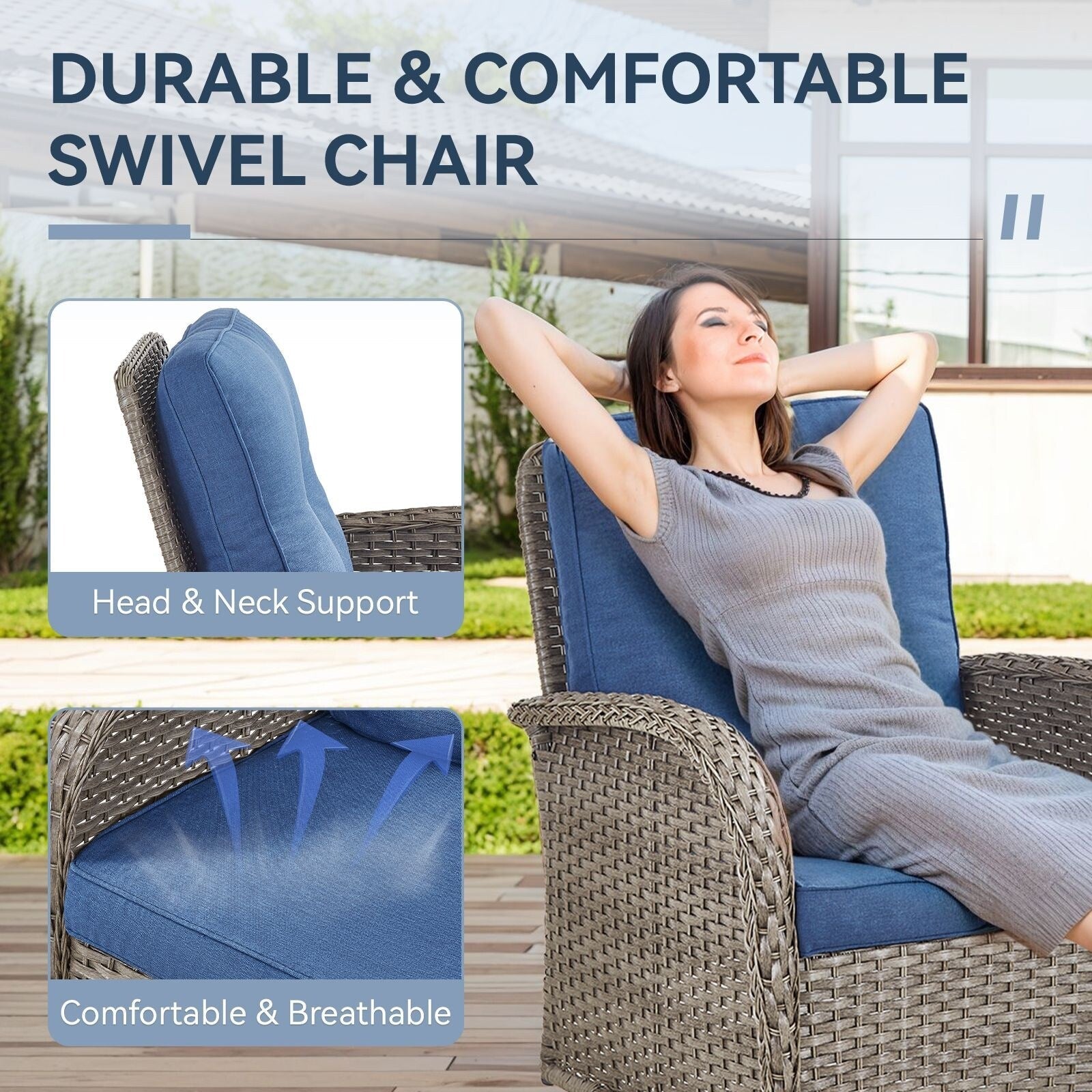 Ensemble de 3 meubles d'extérieur avec table et chaises pivotantes Gymojoy