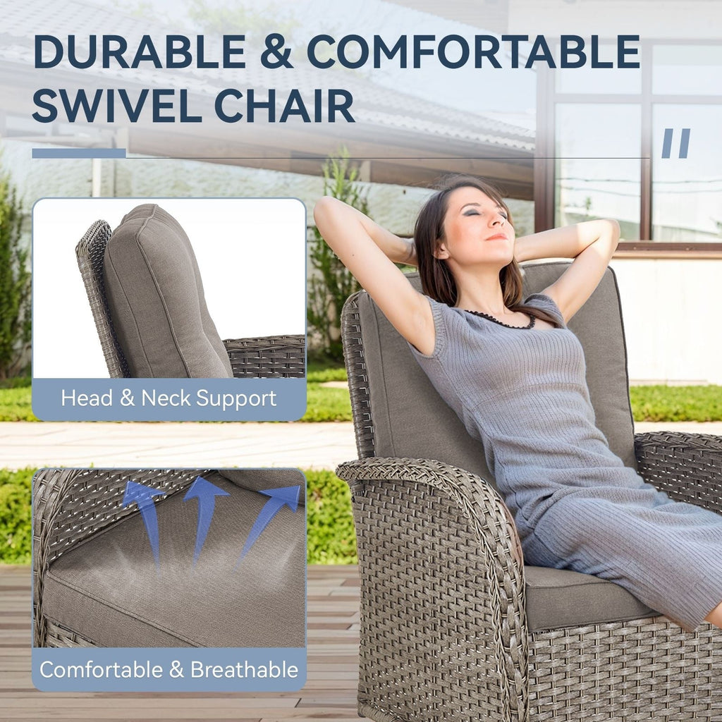 Ensemble de 3 meubles d'extérieur avec table et chaises pivotantes Gymojoy