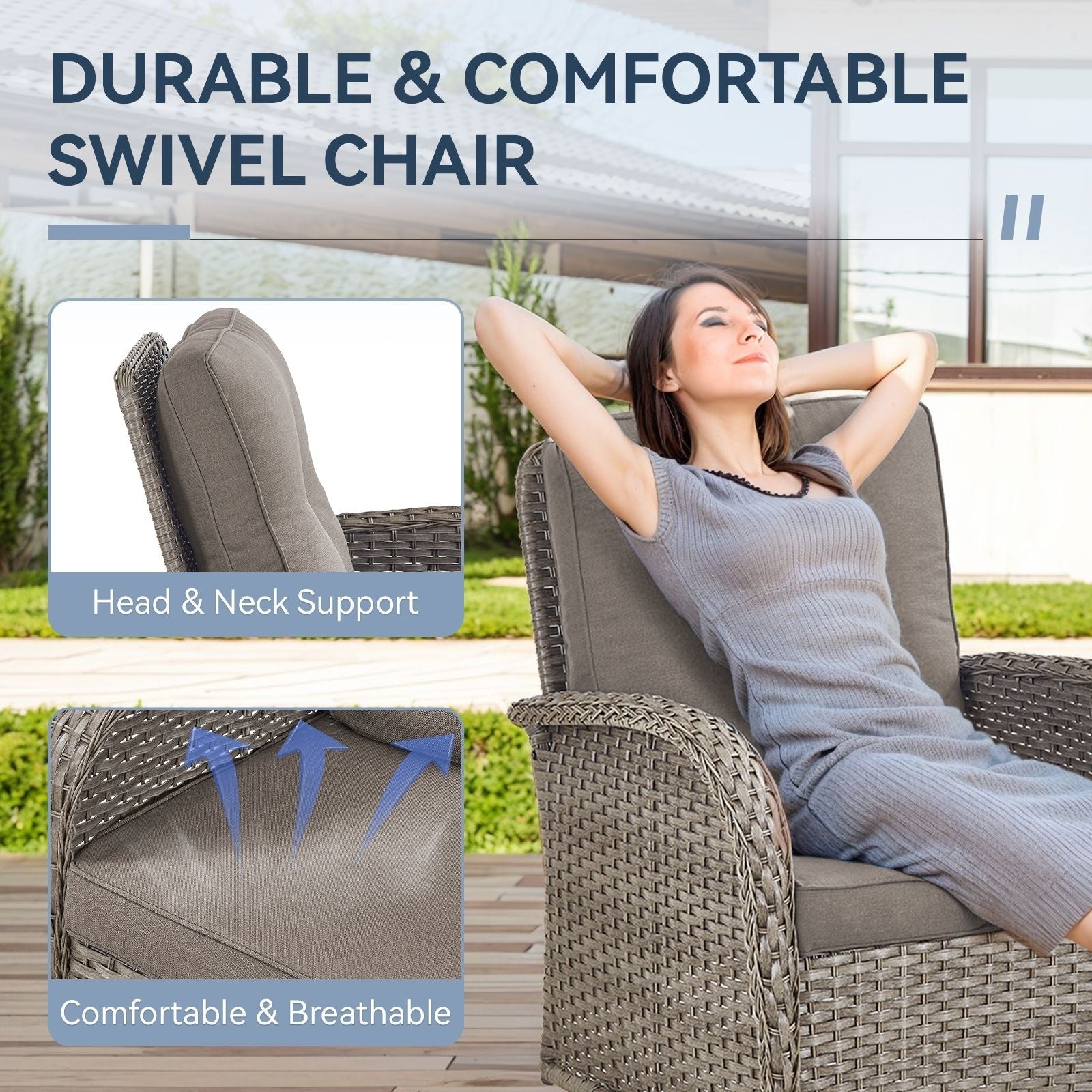 Ensemble de 3 meubles d'extérieur avec table et chaises pivotantes Gymojoy