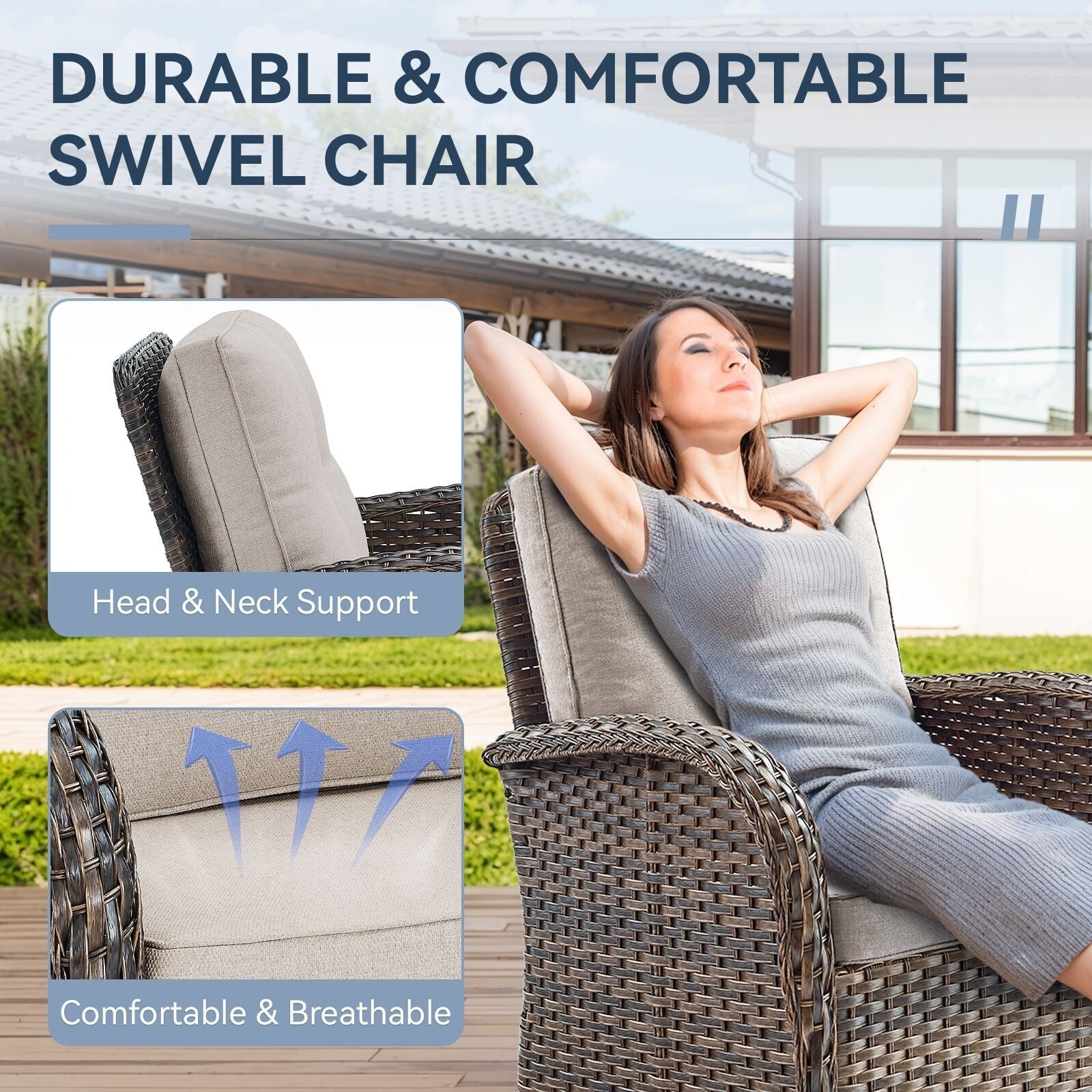 Ensemble de 3 meubles d'extérieur avec table et chaises pivotantes Gymojoy
