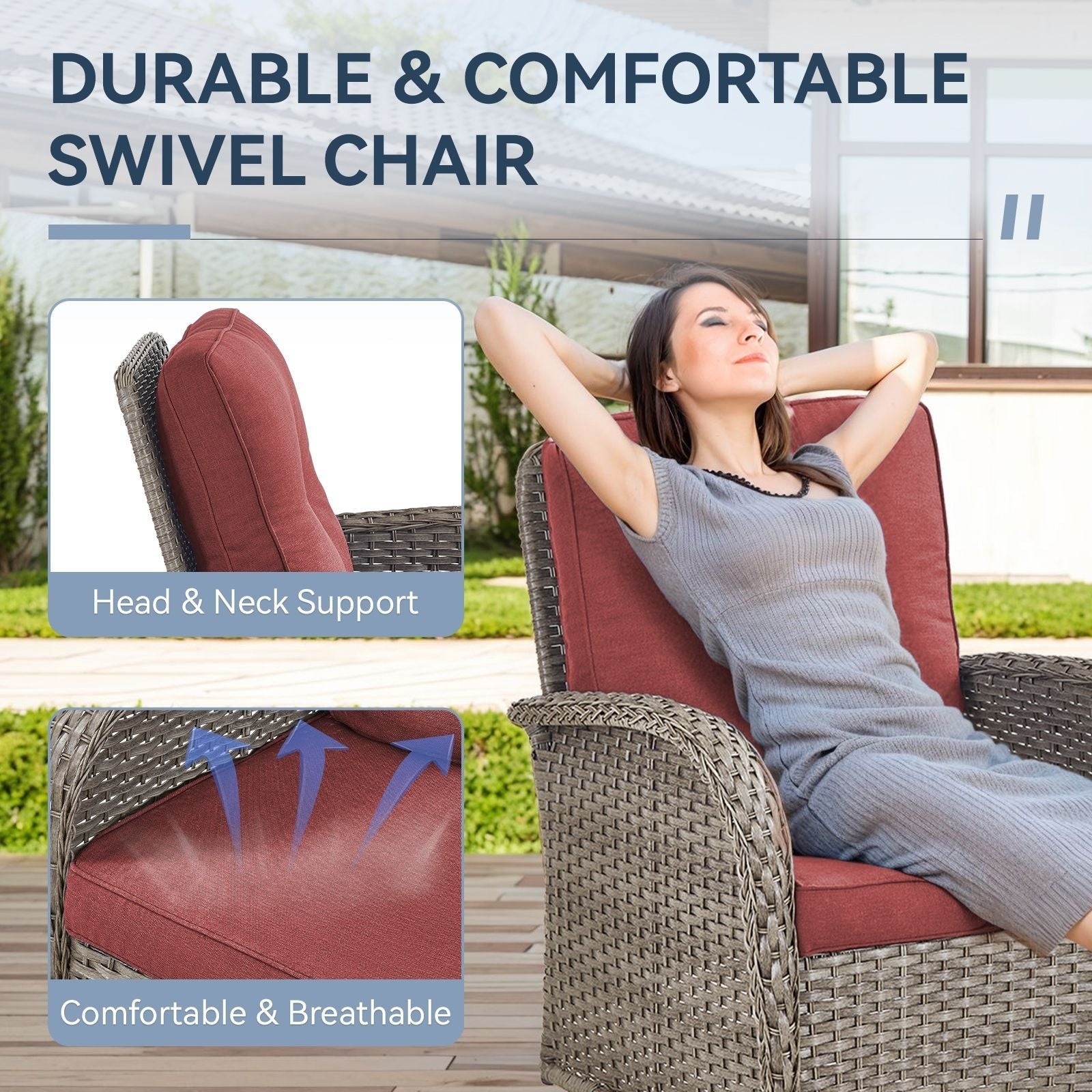 Ensemble de 3 meubles d'extérieur avec table et chaises pivotantes Gymojoy