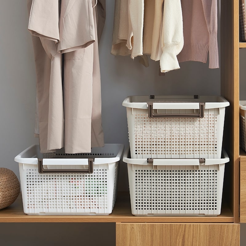Panier de rangement empilable HANAMYA avec poignée | Bac de rangement, lot de 4