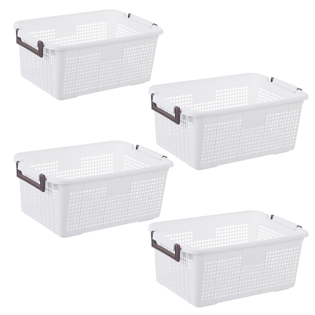 Panier de rangement empilable HANAMYA avec poignée | Bac de rangement, lot de 4