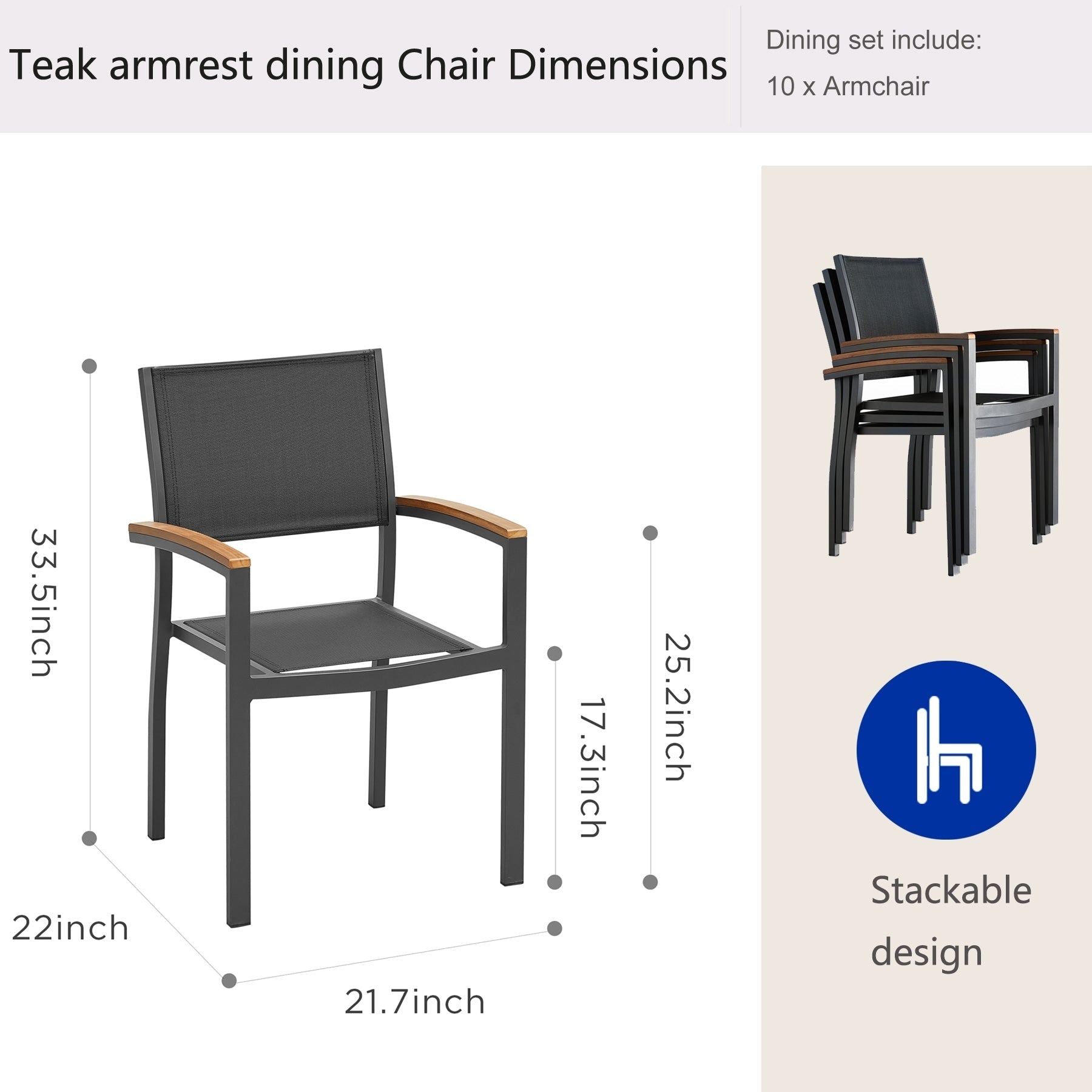 HIGOLD - Ensemble de salle à manger de patio Heck 11 pièces en teck FSC pour 10 personnes, table à manger extensible et 10 fauteuils, cadre en aluminium