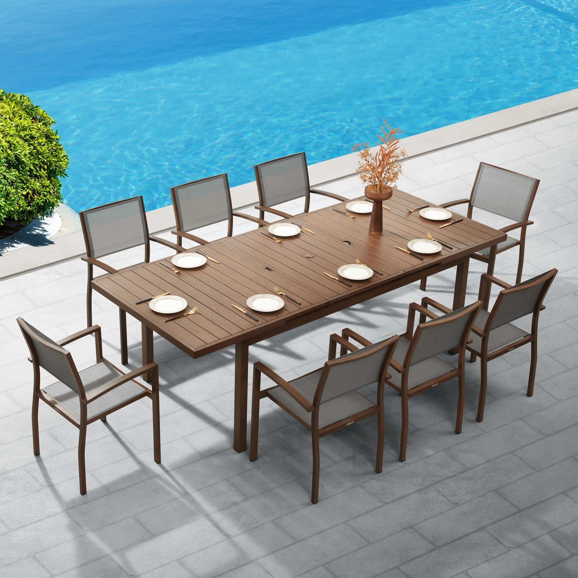 Ensemble de salle à manger d'extérieur extensible HIGOLD Carlo pour 8 personnes, avec trou pour parasol