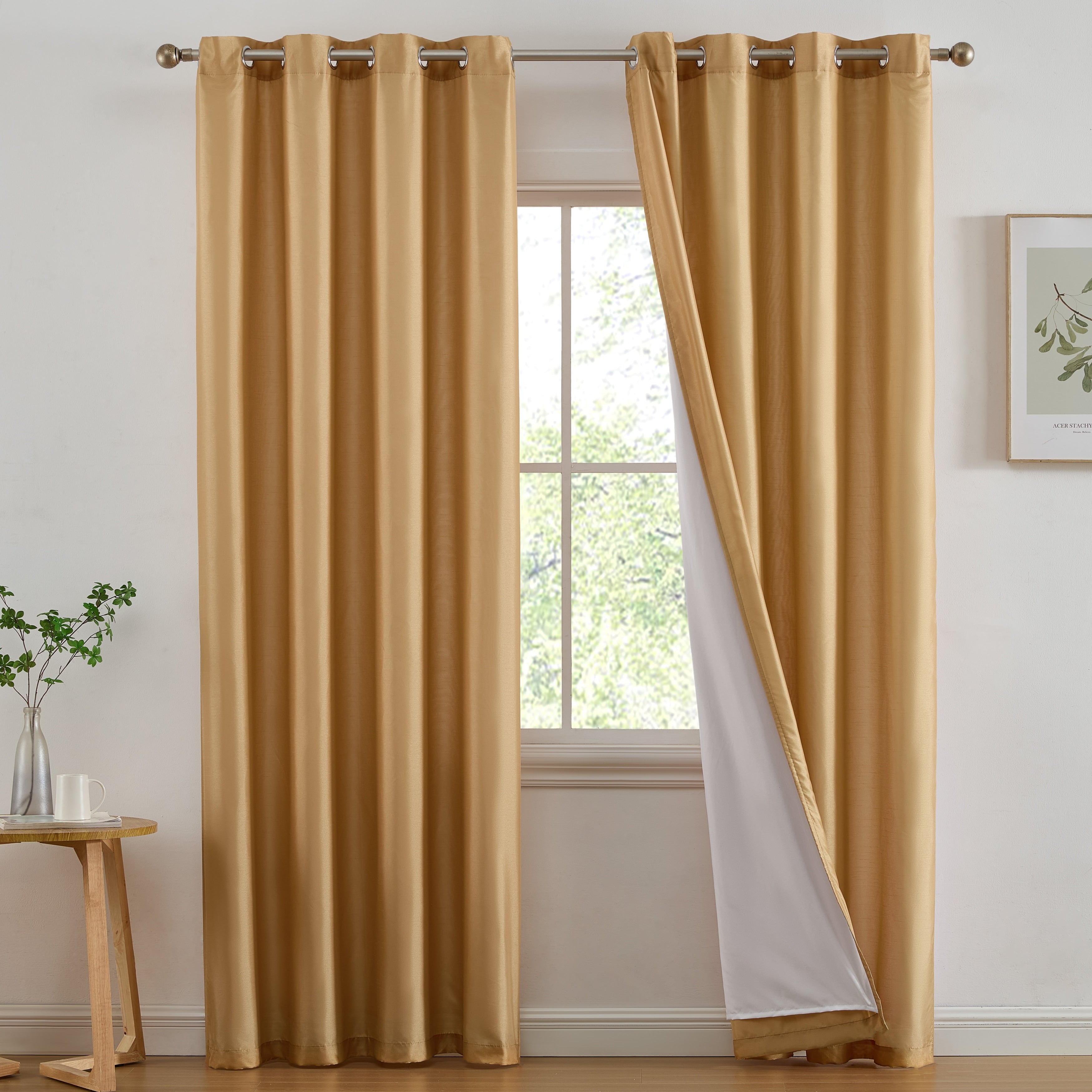 HLC.me Jefferson Rideau de fenêtre semi-transparent en imitation soie, filtrant la lumière, doublé, à œillets, pour chambre à coucher, 2 panneaux