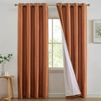 HLC.me Jefferson Rideau de fenêtre semi-transparent en imitation soie, filtrant la lumière, doublé, à œillets, pour chambre à coucher, 2 panneaux