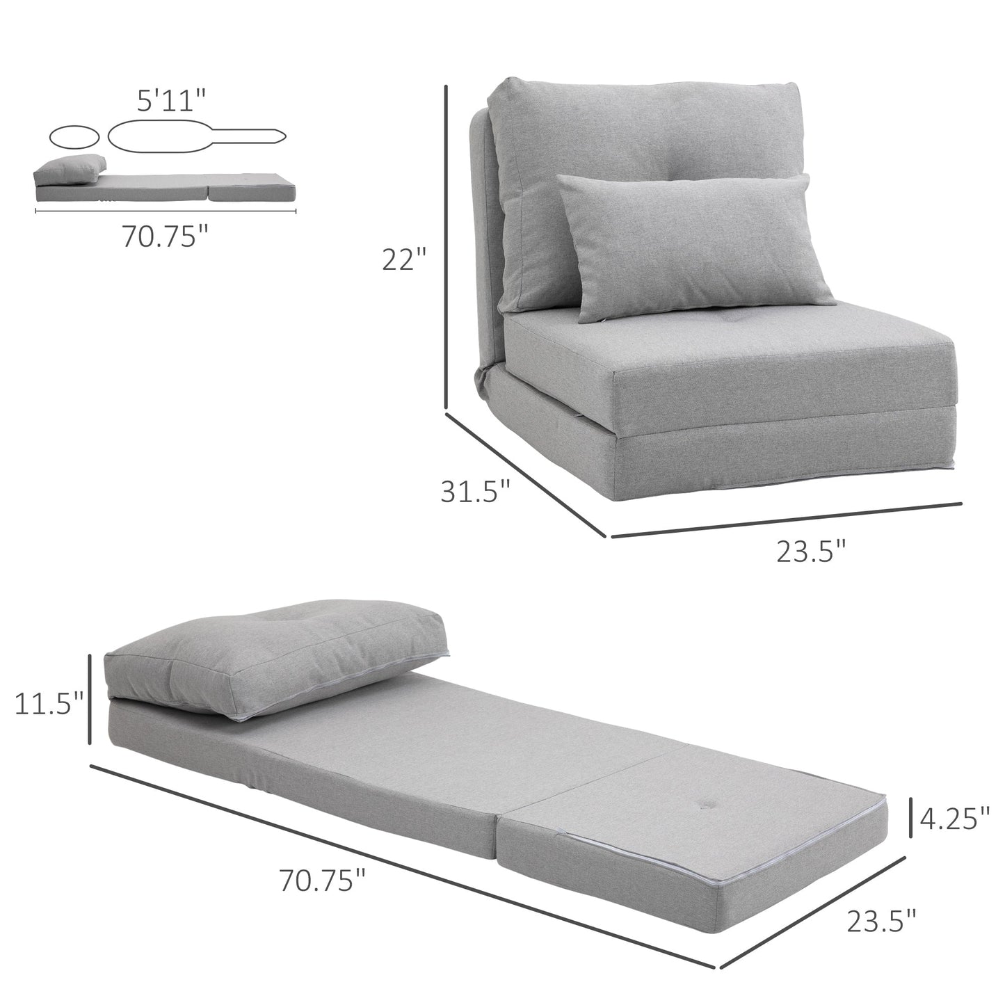 Fauteuil convertible et pliable rembourré HOMCOM, canapé-lit de sol