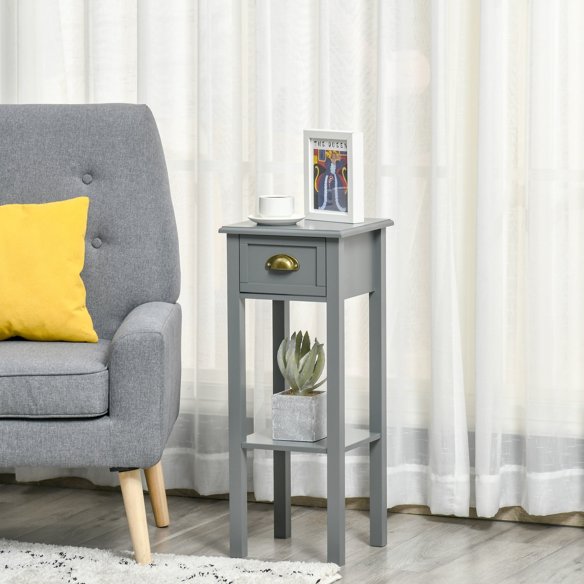 Table de chevet HOMCOM à 2 niveaux avec tiroir, table d'appoint étroite avec étagère inférieure, pour salon ou chambre