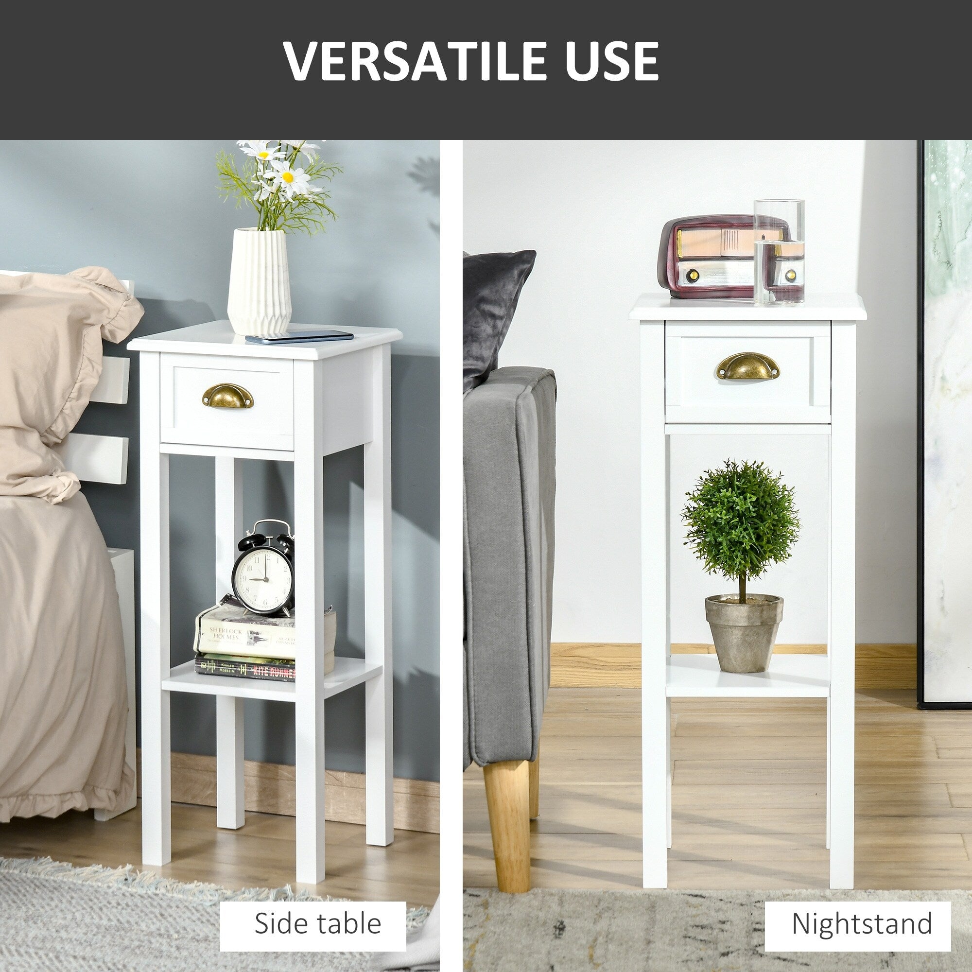 Table de chevet HOMCOM à 2 niveaux avec tiroir, table d'appoint étroite avec étagère inférieure, pour salon ou chambre