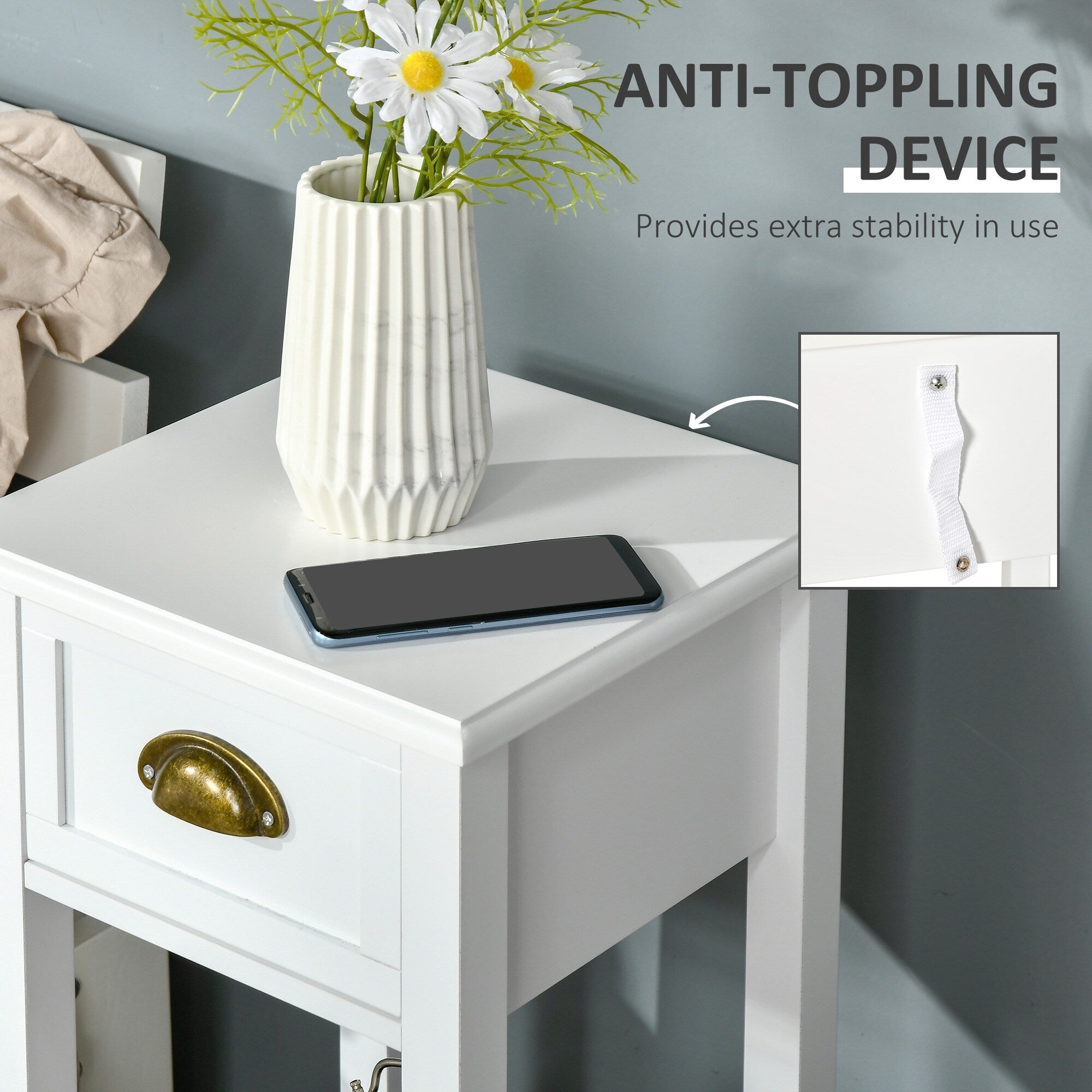 HOMCOM 2-Tier Night Stand with Drawer, Narrow End Table with Bottom Shelf, for Living Room or Bedroom