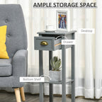 HOMCOM 2-Tier Night Stand with Drawer, Narrow End Table with Bottom Shelf, for Living Room or Bedroom