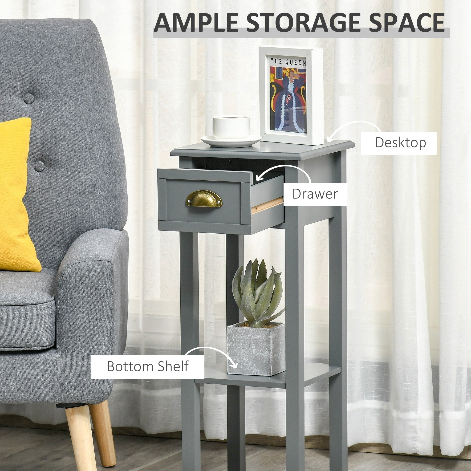 Table de chevet HOMCOM à 2 niveaux avec tiroir, table d'appoint étroite avec étagère inférieure, pour salon ou chambre