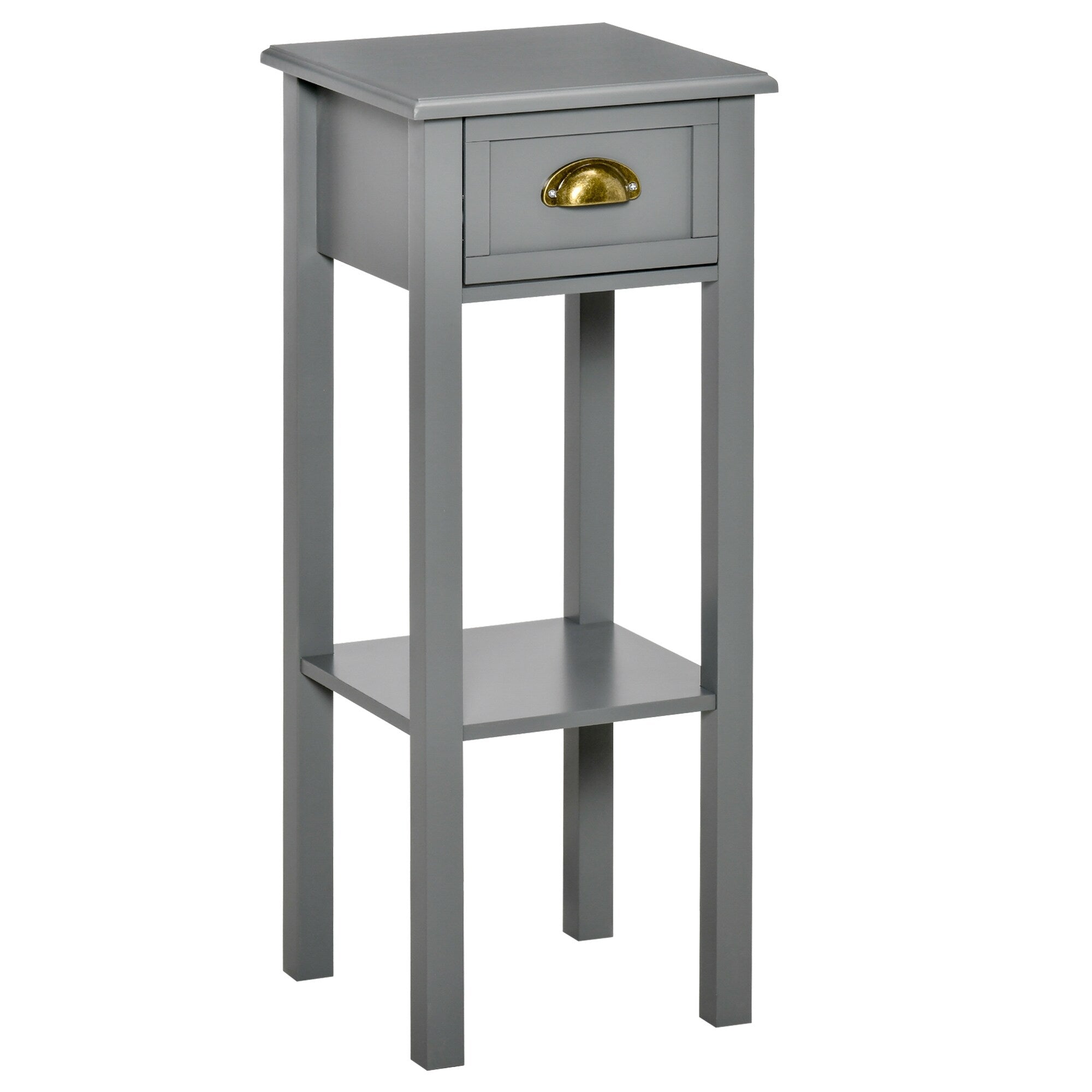 HOMCOM 2-Tier Night Stand with Drawer, Narrow End Table with Bottom Shelf, for Living Room or Bedroom
