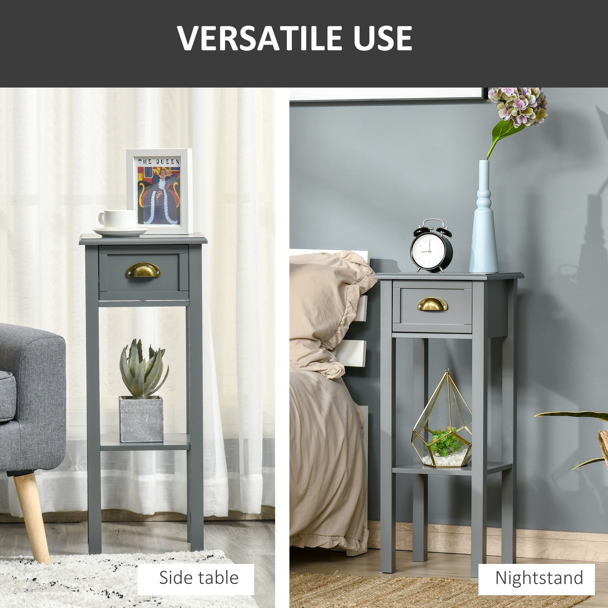 Table de chevet HOMCOM à 2 niveaux avec tiroir, table d'appoint étroite avec étagère inférieure, pour salon ou chambre