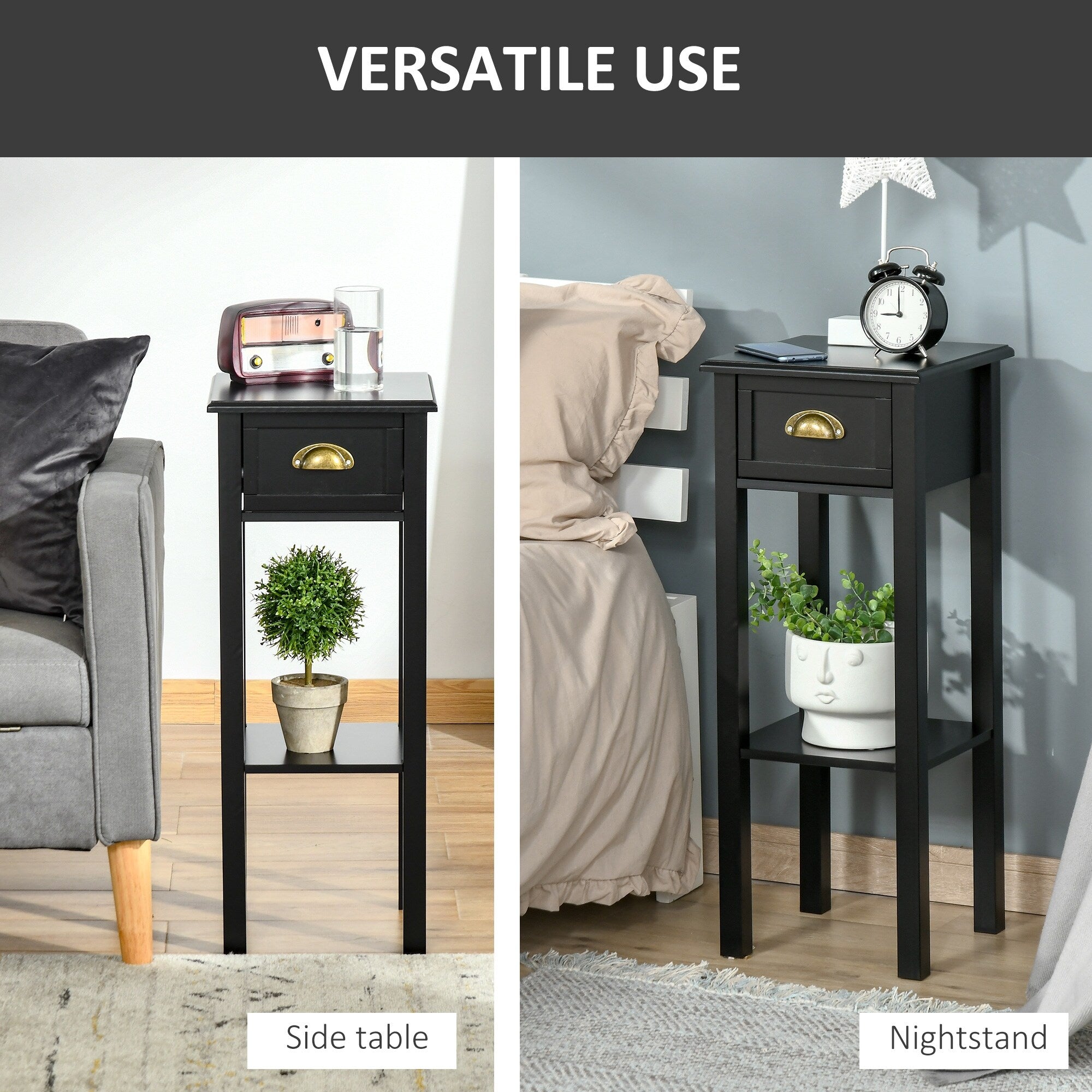 Table de chevet HOMCOM à 2 niveaux avec tiroir, table d'appoint étroite avec étagère inférieure, pour salon ou chambre