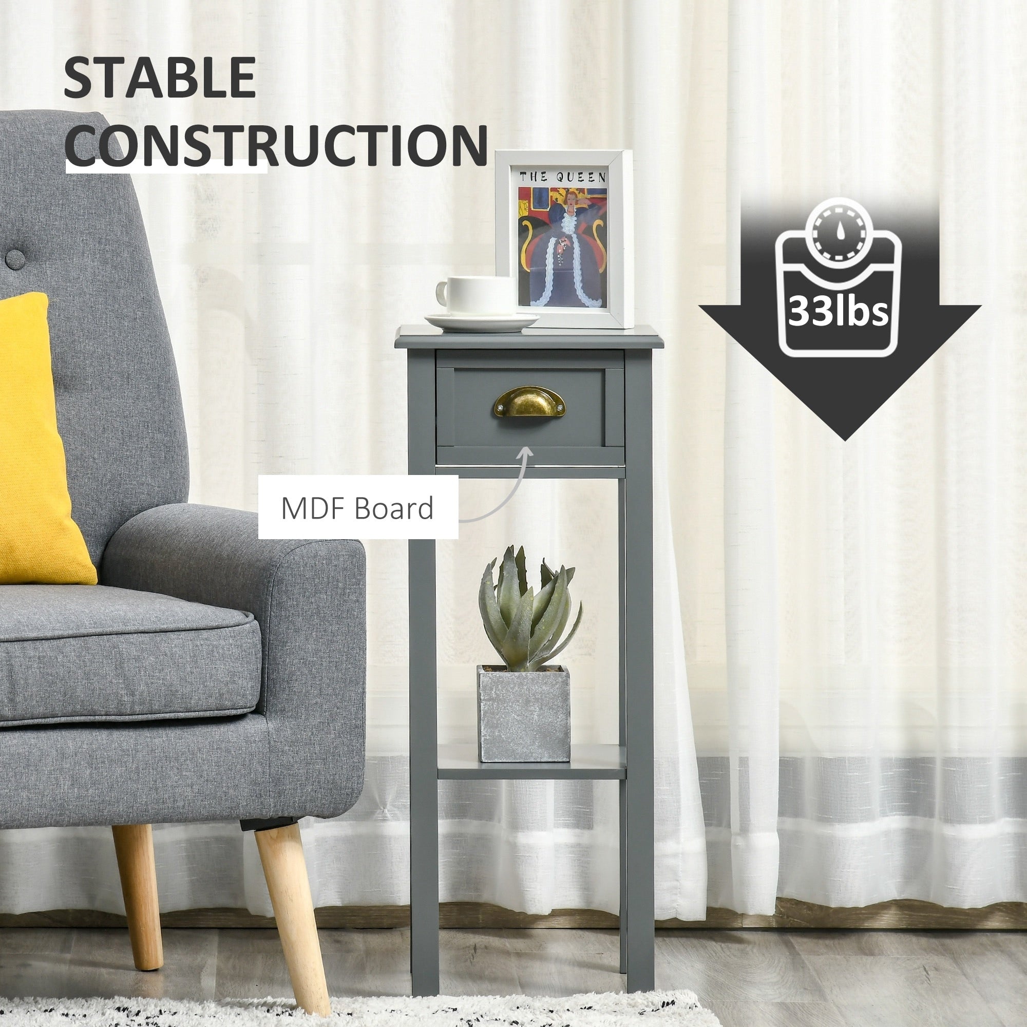 Table de chevet HOMCOM à 2 niveaux avec tiroir, table d'appoint étroite avec étagère inférieure, pour salon ou chambre