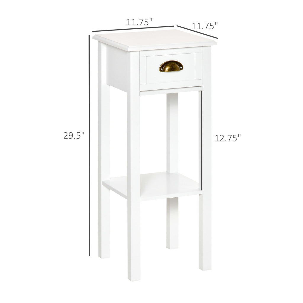 HOMCOM 2-Tier Night Stand with Drawer, Narrow End Table with Bottom Shelf, for Living Room or Bedroom