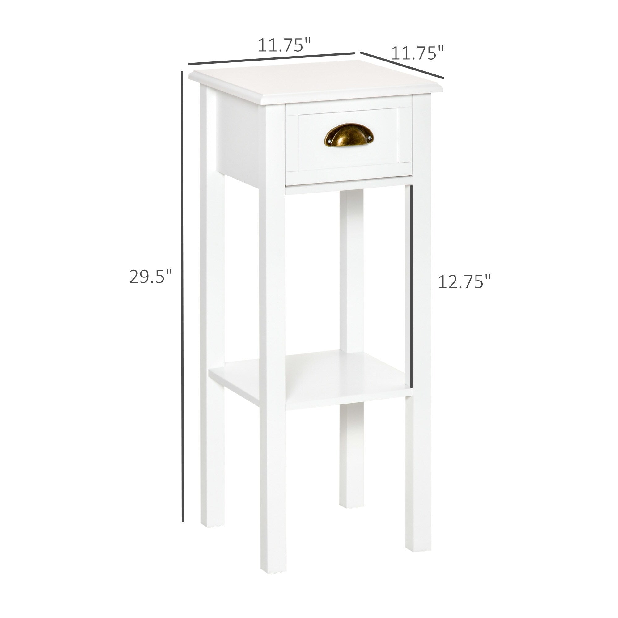 HOMCOM 2-Tier Night Stand with Drawer, Narrow End Table with Bottom Shelf, for Living Room or Bedroom