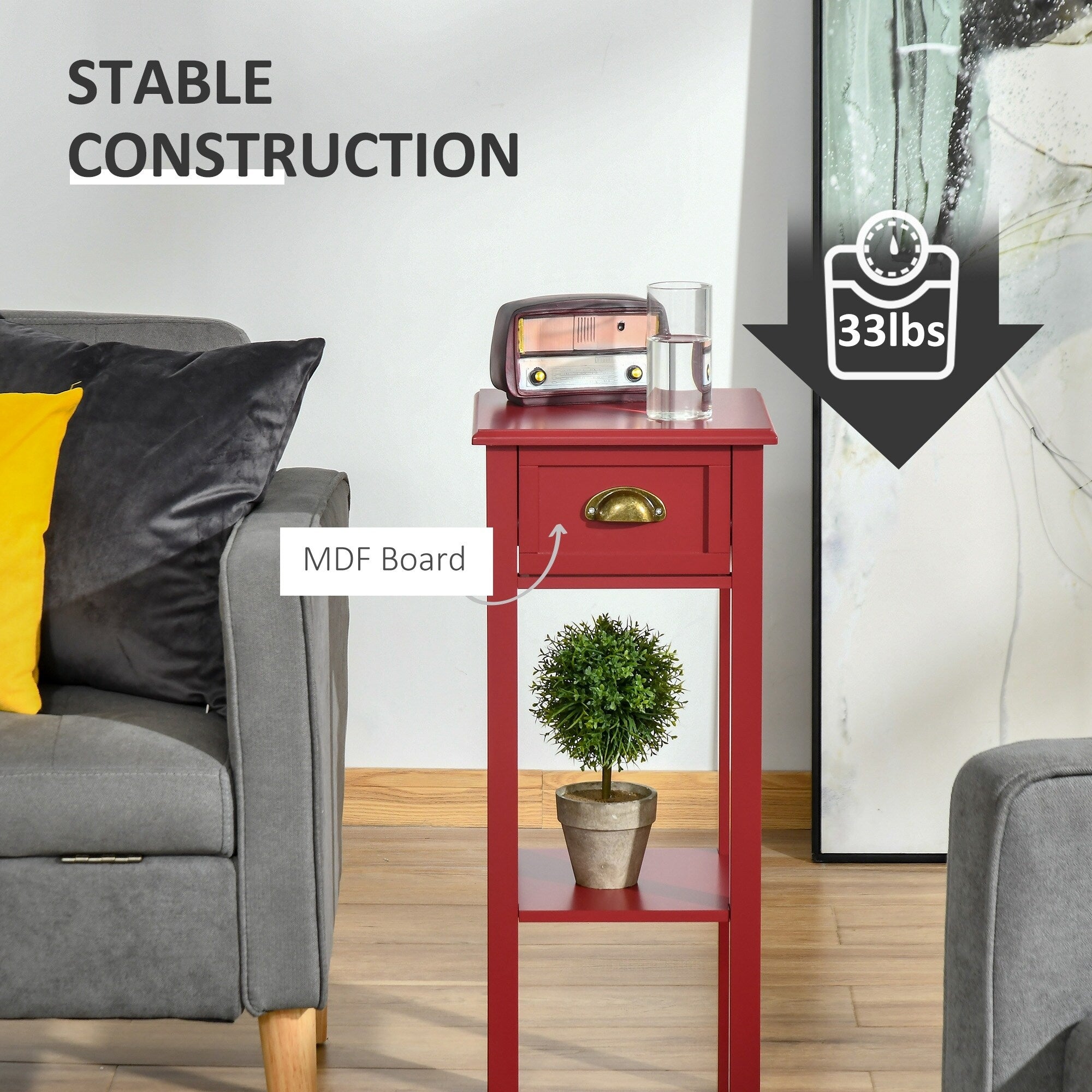 Table de chevet HOMCOM à 2 niveaux avec tiroir, table d'appoint étroite avec étagère inférieure, pour salon ou chambre