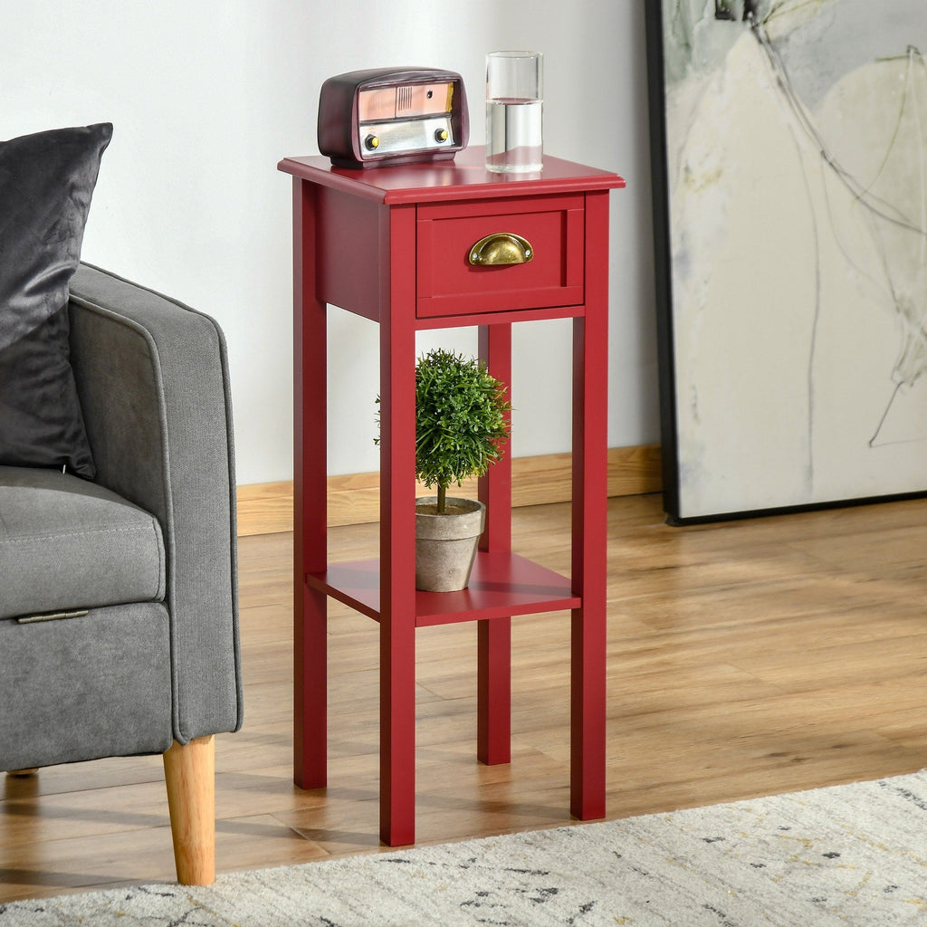 HOMCOM 2-Tier Night Stand with Drawer, Narrow End Table with Bottom Shelf, for Living Room or Bedroom