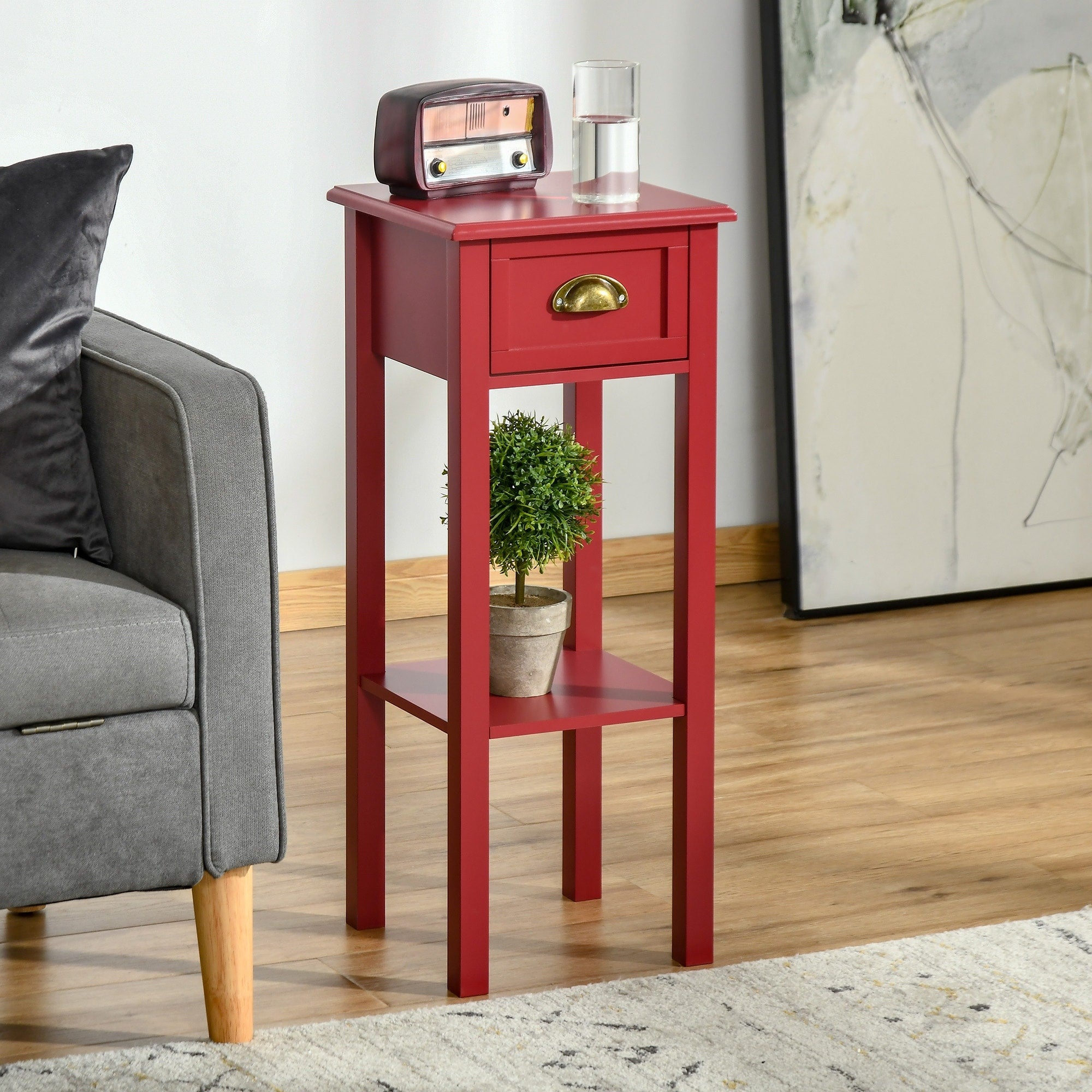 Table de chevet HOMCOM à 2 niveaux avec tiroir, table d'appoint étroite avec étagère inférieure, pour salon ou chambre
