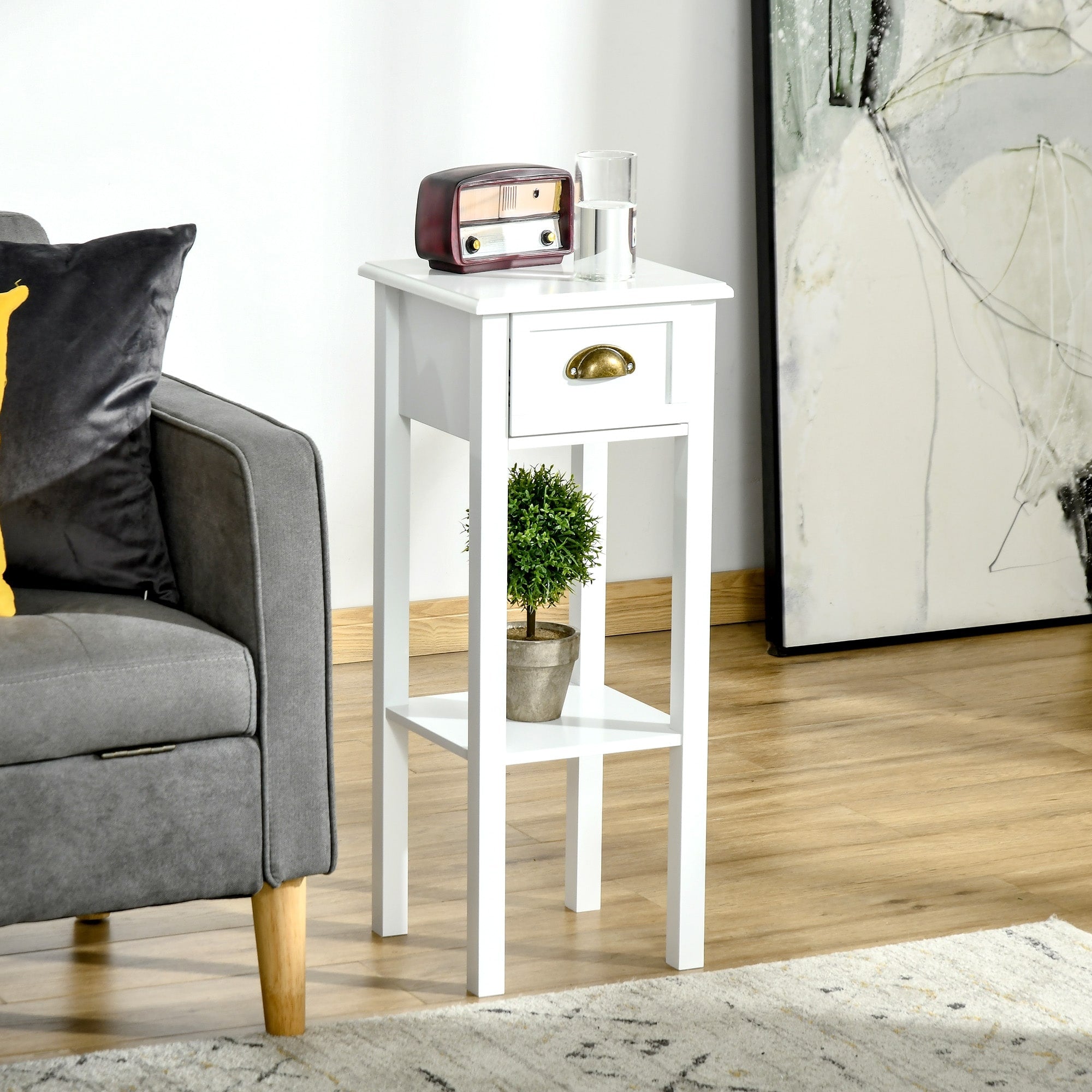 Table de chevet HOMCOM à 2 niveaux avec tiroir, table d'appoint étroite avec étagère inférieure, pour salon ou chambre