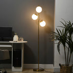 Lampadaire moderne HOMCOM à 3 lampes pour salon, lampadaire arbre pour chambre avec abat-jour globe, base en acier, doré