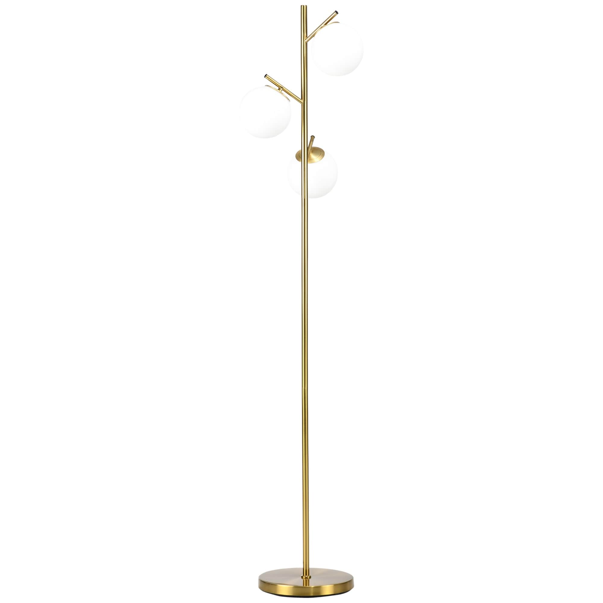 Lampadaire moderne HOMCOM à 3 lampes pour salon, lampadaire arbre pour chambre avec abat-jour globe, base en acier, doré