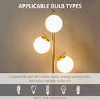 Lampadaire moderne HOMCOM à 3 lampes pour salon, lampadaire arbre pour chambre avec abat-jour globe, base en acier, doré