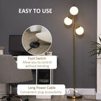 Lampadaire moderne HOMCOM à 3 lampes pour salon, lampadaire arbre pour chambre avec abat-jour globe, base en acier, doré