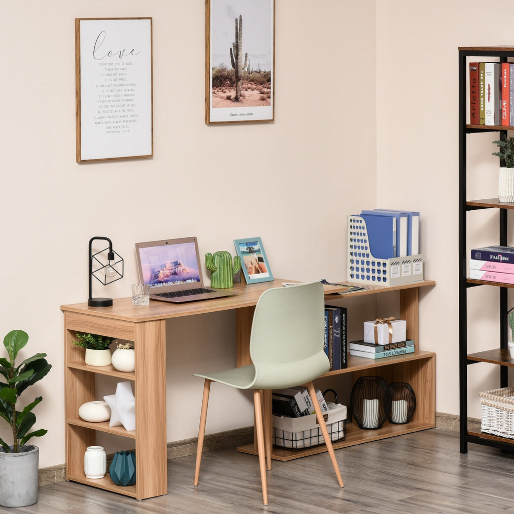 Bureau d'ordinateur rotatif moderne en L avec étagères HomCom