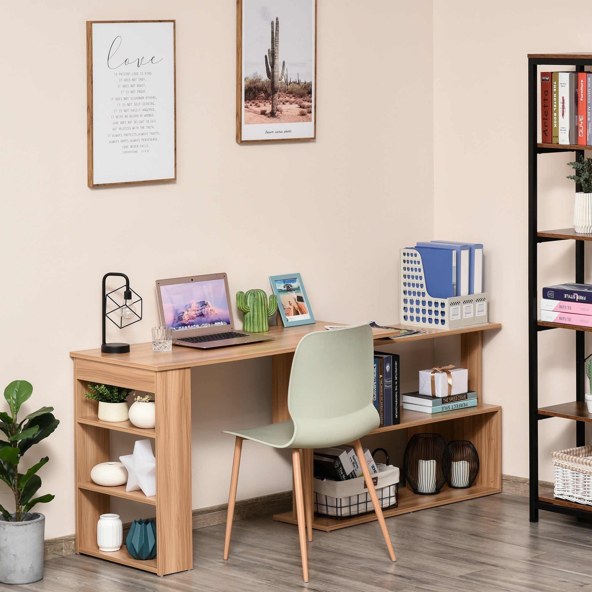 Bureau d'ordinateur rotatif moderne en L avec étagères HomCom