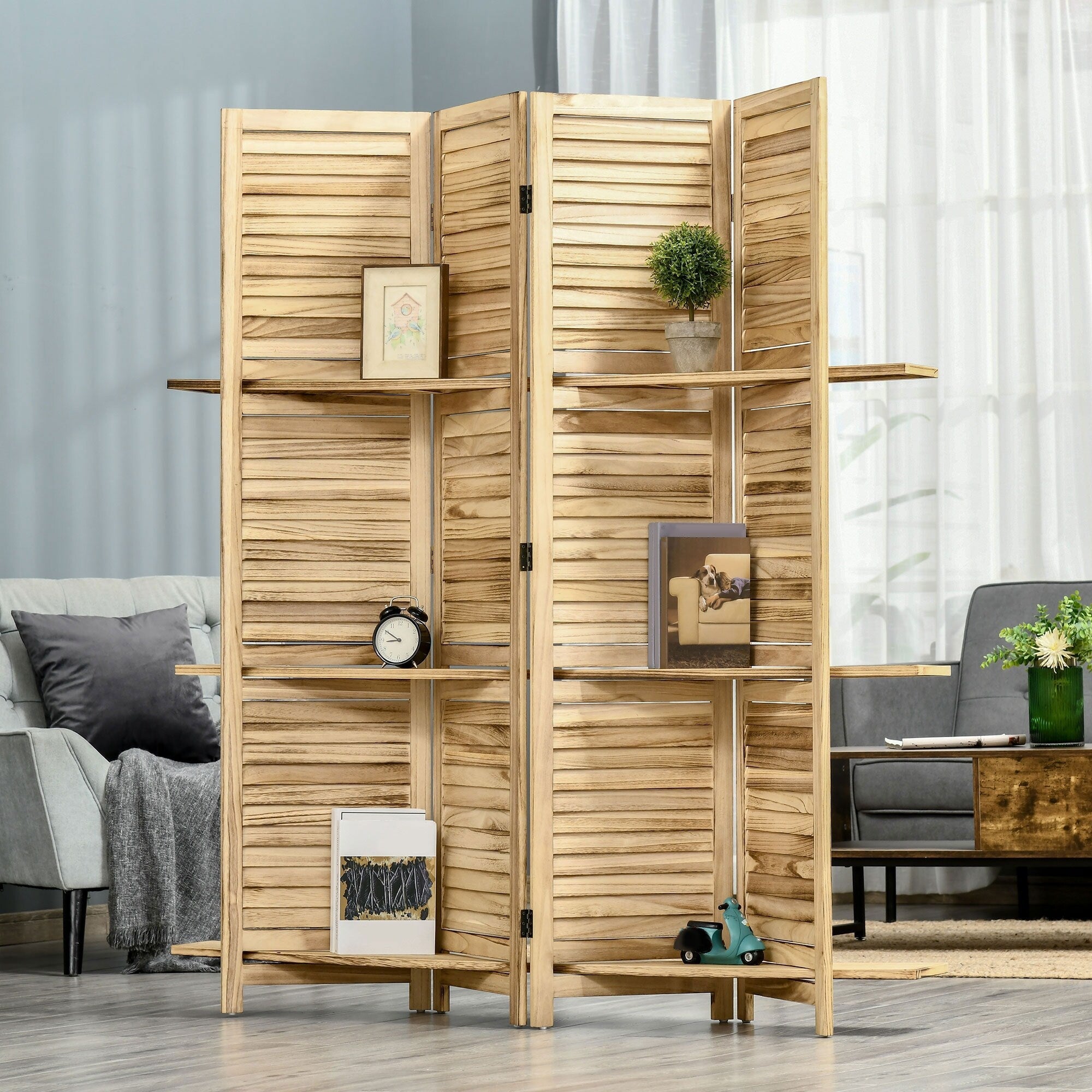 HOMCOM Cloison de séparation pliable à 4 panneaux, 1,6 m de haut, écran de confidentialité autoportant pour chambre à coucher intérieure - 63,75 x 0,75 x 67