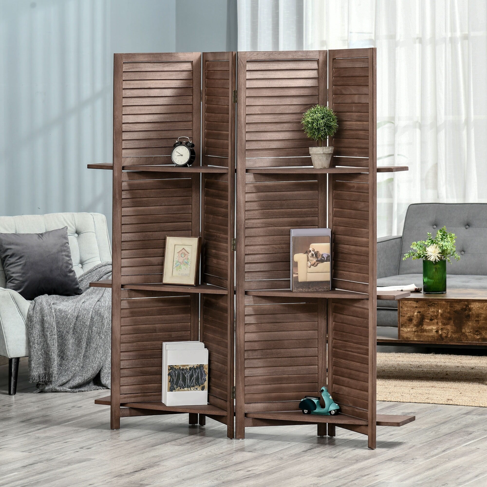 HOMCOM Cloison de séparation pliable à 4 panneaux, 1,6 m de haut, écran de confidentialité autoportant pour chambre à coucher intérieure - 63,75 x 0,75 x 67