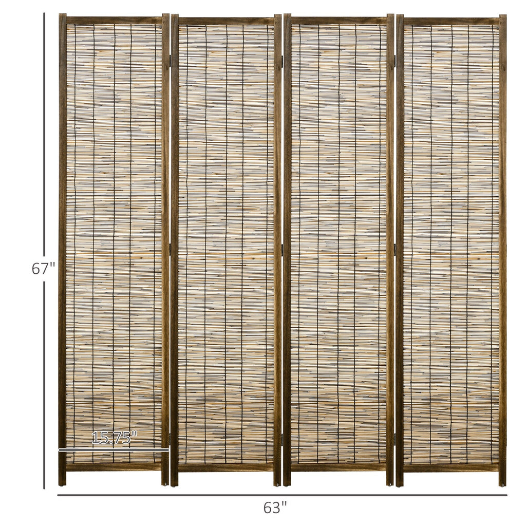 Paravent HOMCOM 4 panneaux, 16 cm de haut, pliable et portable, en bois et tissé à la main, marron