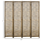 Paravent HOMCOM 4 panneaux, 16 cm de haut, pliable et portable, en bois et tissé à la main, marron