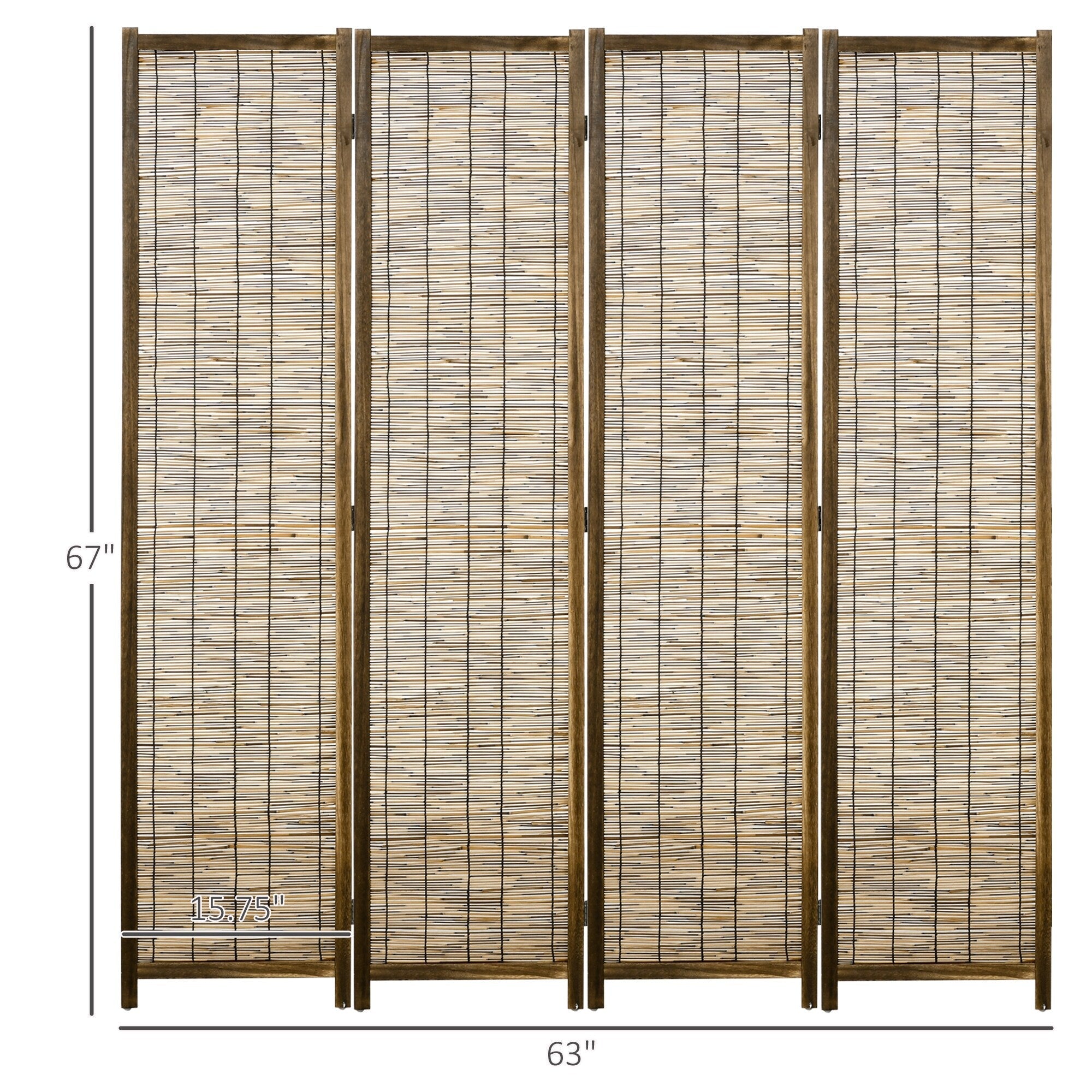 Paravent HOMCOM 4 panneaux, 16 cm de haut, pliable et portable, en bois et tissé à la main, marron